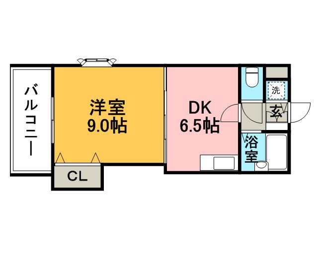 ツインズ旭B棟(1DK/3階)の間取り写真