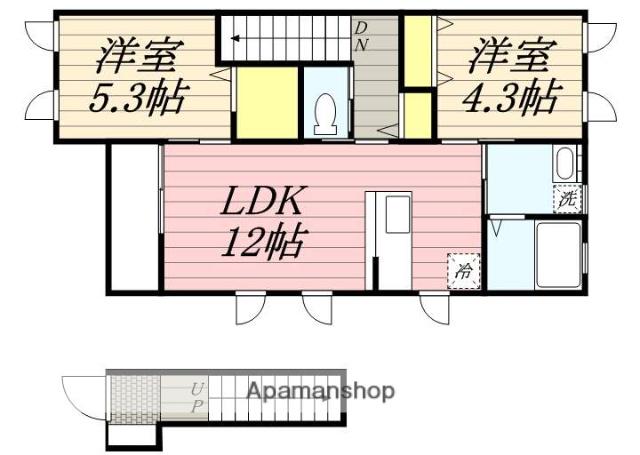 サニーハイツ朝日(2LDK/2階)の間取り写真