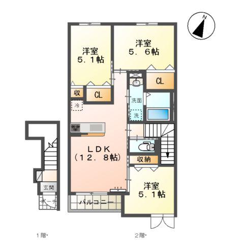 パドレ・レージェ(3LDK/2階)の間取り写真