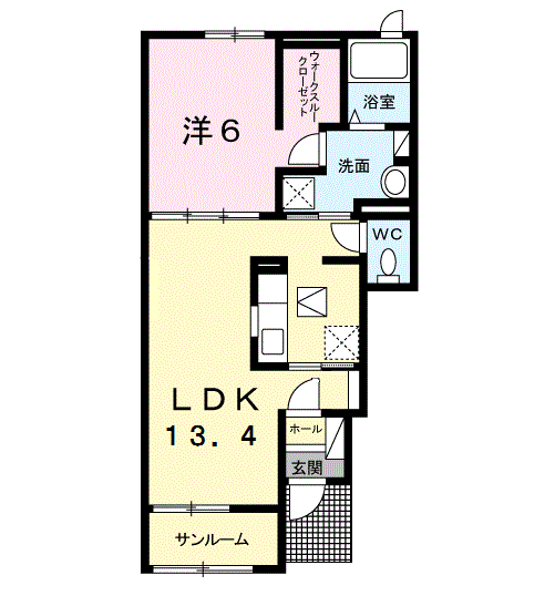 アウローラ雅 Ⅱ(1LDK/1階)の間取り写真