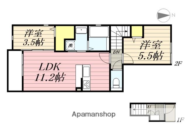 ウィリング ブリスA棟B棟(2LDK/2階)の間取り写真