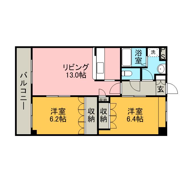 WINDSOR CASTLE夜須 Ⅲ番館(2LDK/1階)の間取り写真