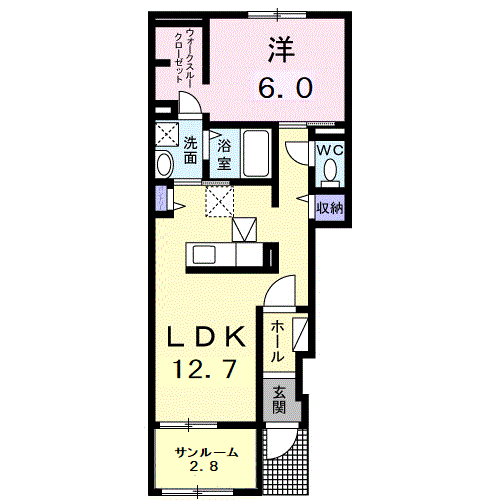 エアリーガーデンⅠ(1LDK/1階)の間取り写真