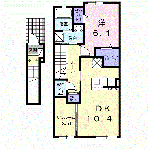 パルテール 今井(1LDK/2階)の間取り写真