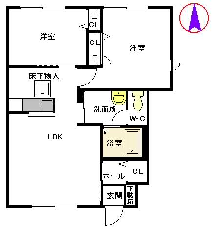 シャーメゾン本郷B棟(2LDK/1階)の間取り写真