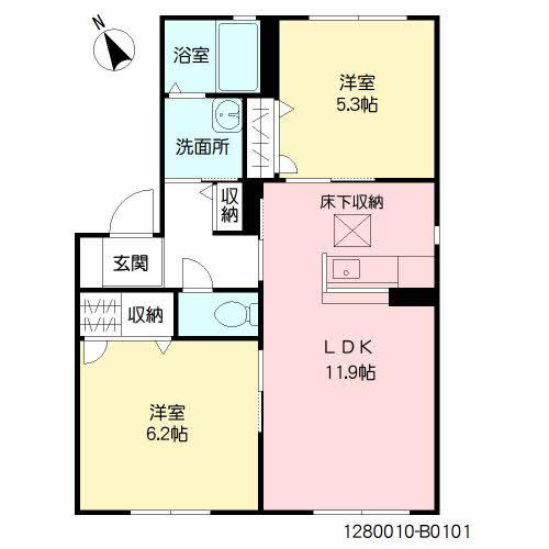 シャーメゾン和 B棟(2LDK/1階)の間取り写真