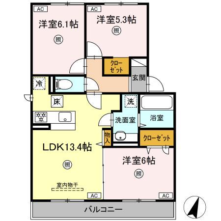 LUSSOⅣ B棟(3LDK/1階)の間取り写真