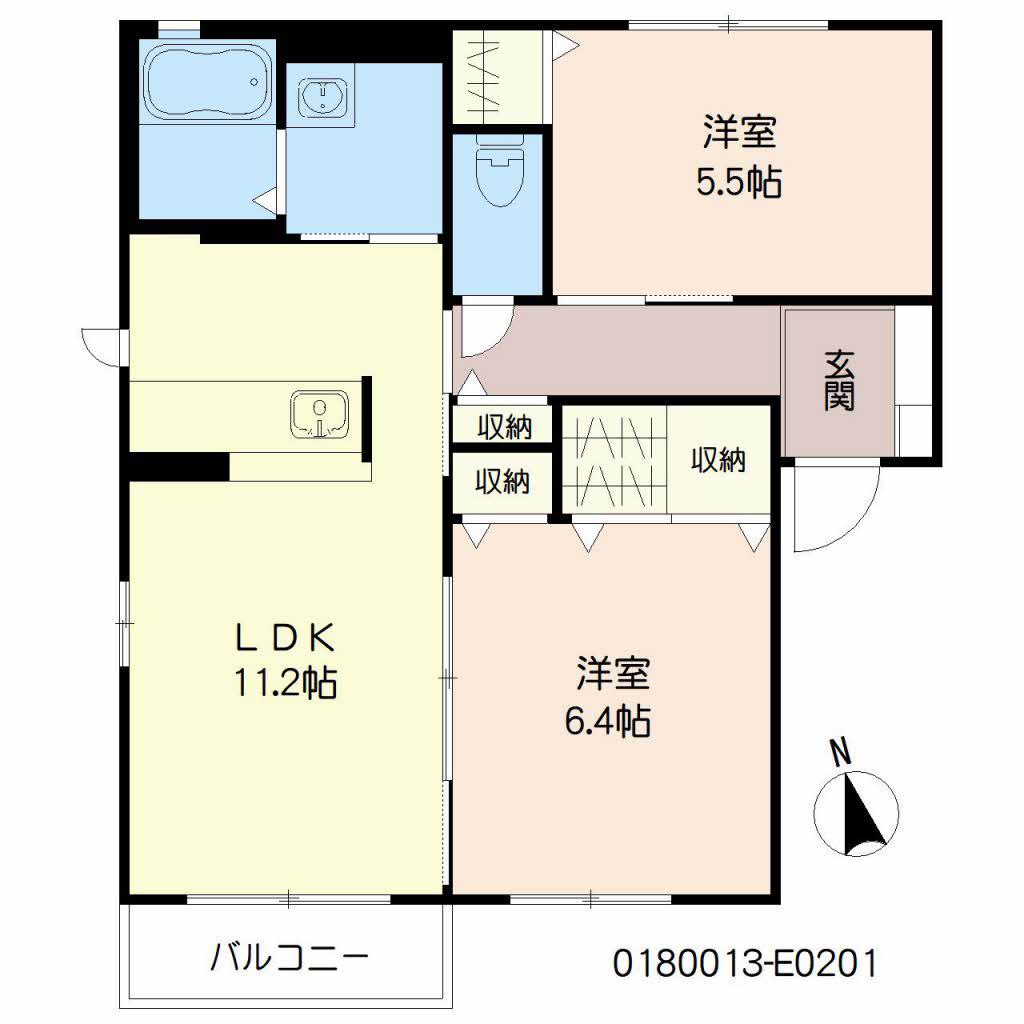 レシデンシア小森野E棟(2LDK/2階)の間取り写真