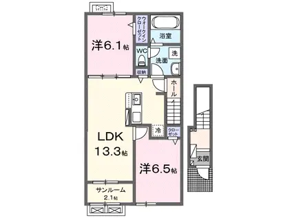 ハピネスメゾンB(2LDK/2階)の間取り写真