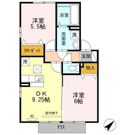 ペールド・ルーチェB棟(2DK/1階)の間取り写真