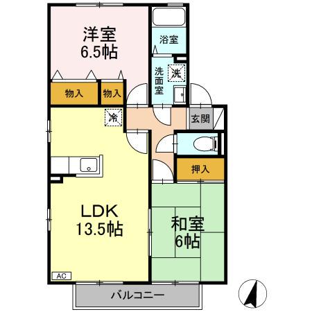 リージャ・パレB(2LDK/2階)の間取り写真