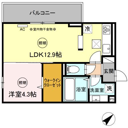 D-ROOM来春(1LDK/1階)の間取り写真