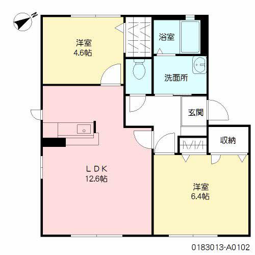 ライズヴィレッジ甘木 A棟(2LDK/1階)の間取り写真