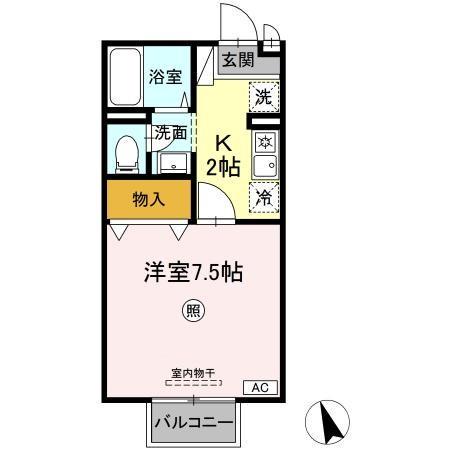 フォンティーヌ(1K/2階)の間取り写真
