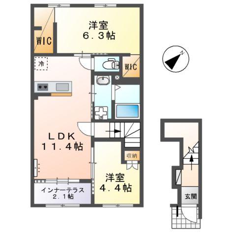 フローラリア原(2LDK/2階)の間取り写真