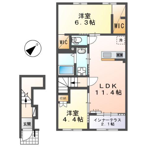 フローラリア原(2LDK/2階)の間取り写真