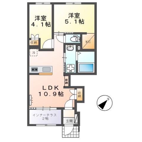 フローラリア原(2LDK/1階)の間取り写真