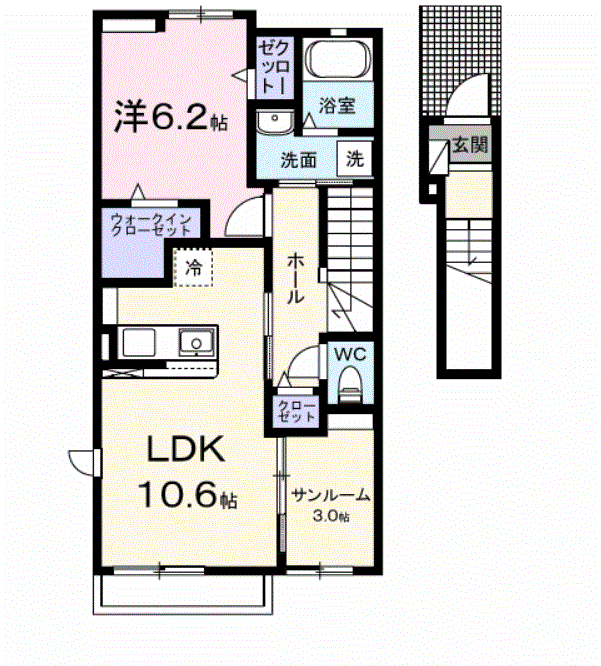 ヒカルサ鳥栖今泉ノース(1LDK/2階)の間取り写真