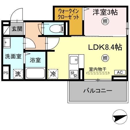 フリーデンやりた(1LDK/3階)の間取り写真