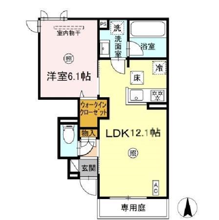 D-ROOM TK A棟(1LDK/1階)の間取り写真