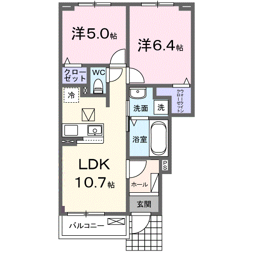 ヴァンクールA(2LDK/1階)の間取り写真