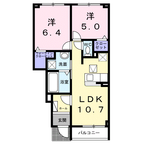 ヴァンクールA(2LDK/1階)の間取り写真
