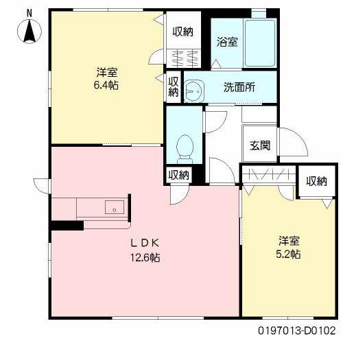 メゾン・ド・クローバー D棟(2LDK/1階)の間取り写真