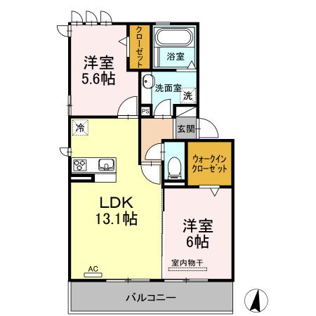 ローアレーガー鳥栖(2LDK/2階)の間取り写真