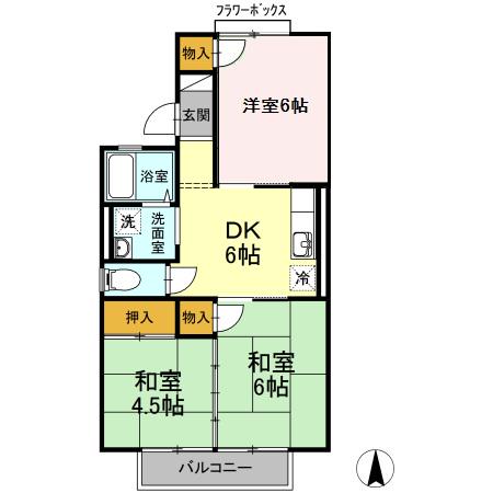 布津原ハイツC(3DK/2階)の間取り写真
