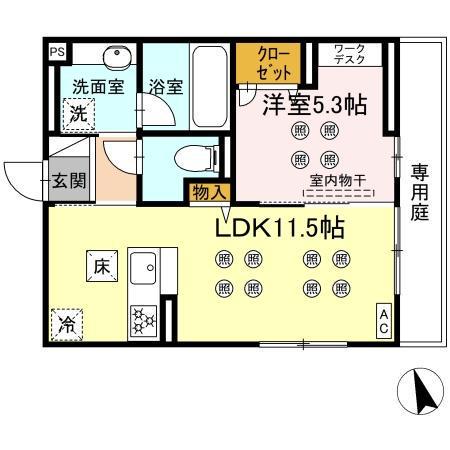 NEW LIFE大保(1LDK/1階)の間取り写真