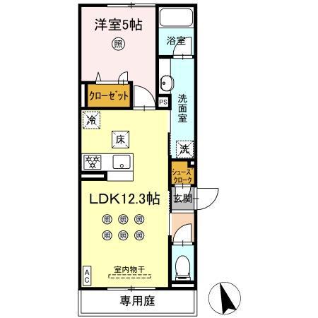 NEW LIFE大保(1LDK/1階)の間取り写真