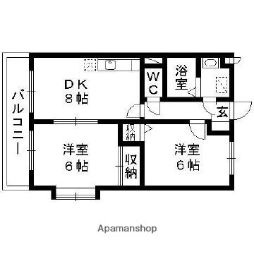 ラフィーヌプラザ水町Ⅱ(2DK/3階)の間取り写真