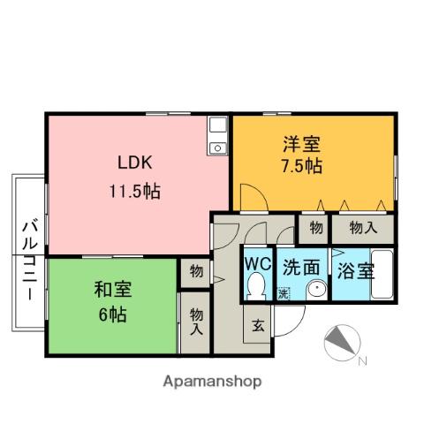 セジュール高松(2LDK/2階)の間取り写真