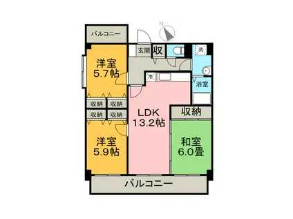 カサグランデ筑紫(3LDK/5階)の間取り写真