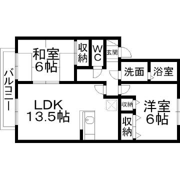 リージャ・パレB(2LDK/2階)の間取り写真
