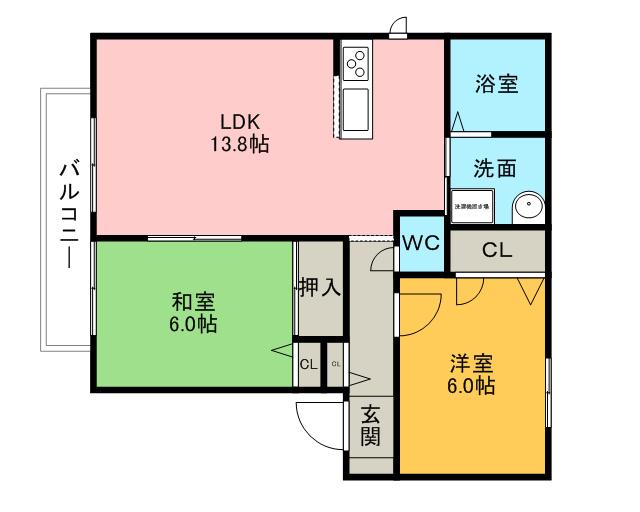 シャンティ小森野 B棟(2LDK/1階)の間取り写真