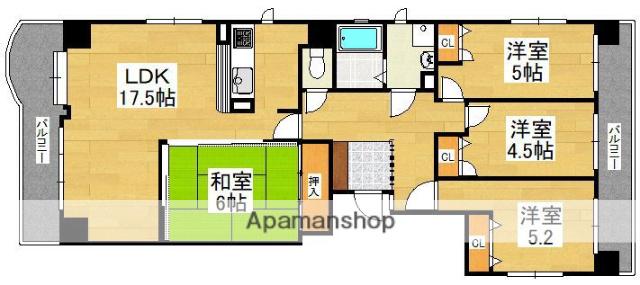 G-ONE西新プレミアスイート(4LDK/3階)の間取り写真