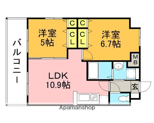 ステイツ姪浜駅前(2LDK/10階)の間取り写真