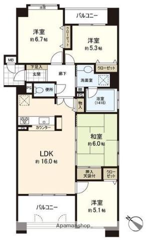 リーベスト祖原公園アソシア(4LDK/4階)の間取り写真