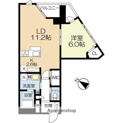 ラクレイス西新(1LDK/16階)の間取り写真