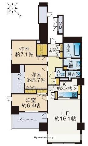 グランドメゾン百道浜OCEAN&FOREST(4LDK/4階)の間取り写真