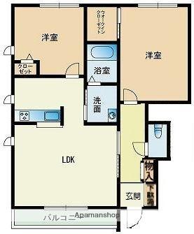 シャーメゾン室見(2LDK/1階)の間取り写真