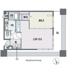 KDXレジデンス大濠ハーバービュータワー(1LDK/26階)の間取り写真