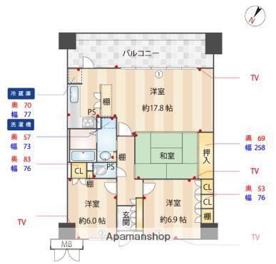 サーパス百道(3LDK/7階)の間取り写真
