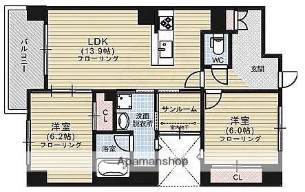 アンバル大濠(2LDK/8階)の間取り写真