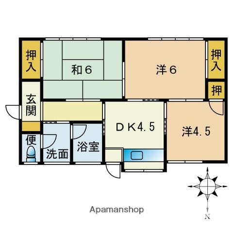福岡市七隈線 野芥駅 徒歩4分 1階建 築55年(3DK)の間取り写真