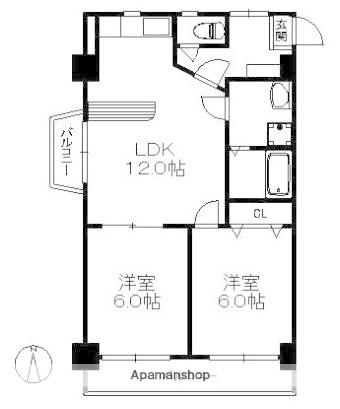 アリエス室見(2LDK/7階)の間取り写真