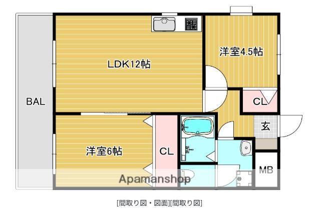 ウイング藤崎(2LDK/4階)の間取り写真