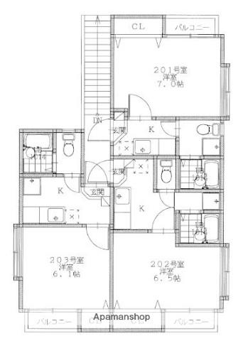 ポラリス壱番館(1K/2階)の間取り写真