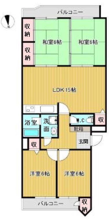 三井飯倉ハイツ(4LDK/4階)の間取り写真